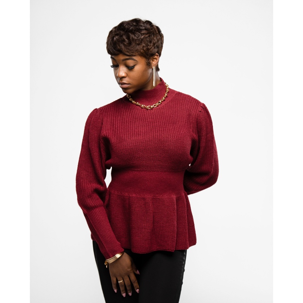 WINE PEPLUM SWEATER